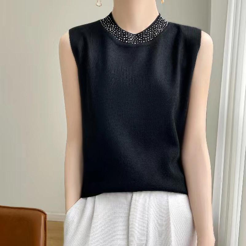 

24 Весна и лето новый тонкий имитация свитера женская вязаная базовая рубашка без рукавов жилет женский круглый вырез внутренний XXL