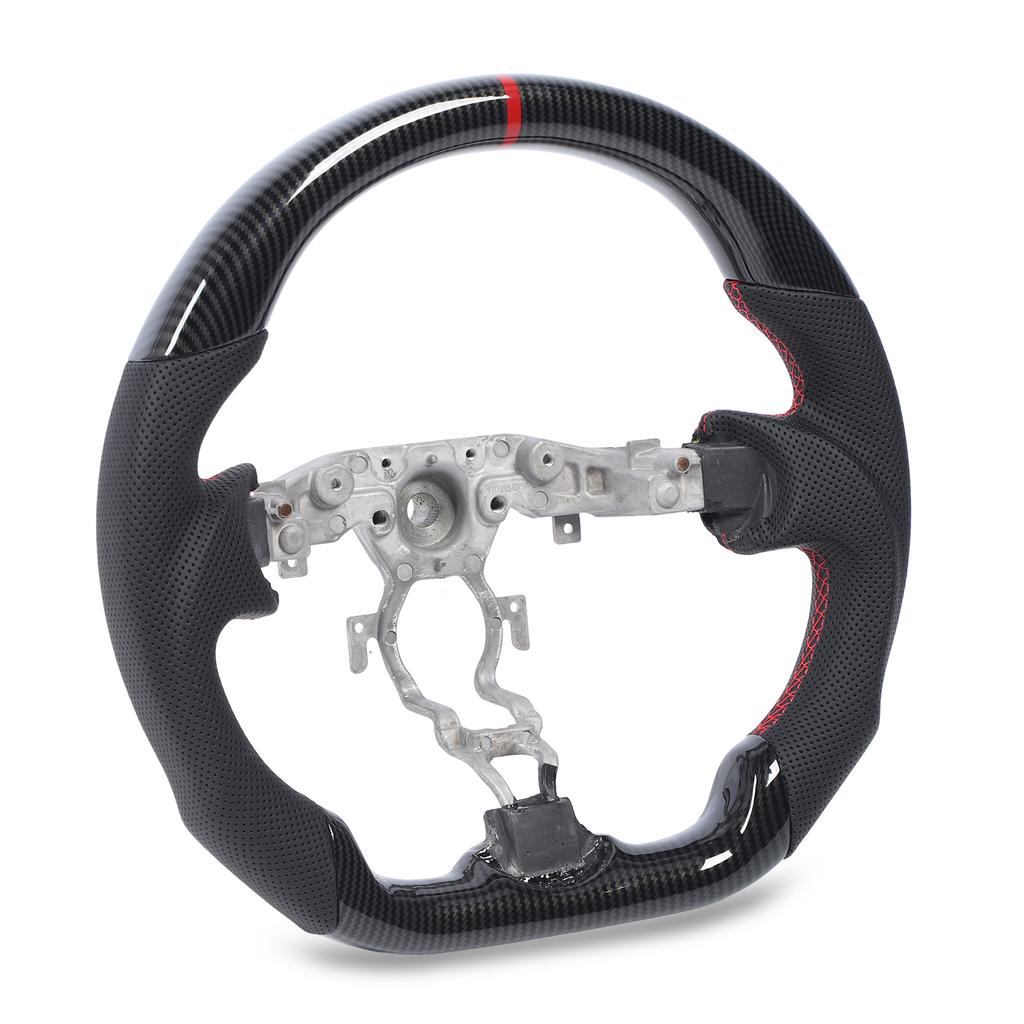 Hydro Dip Steering Wheel Carbon Fiber Look Flat Bottom Perforated Leather Hand Grips for 370z 2009 to 2020