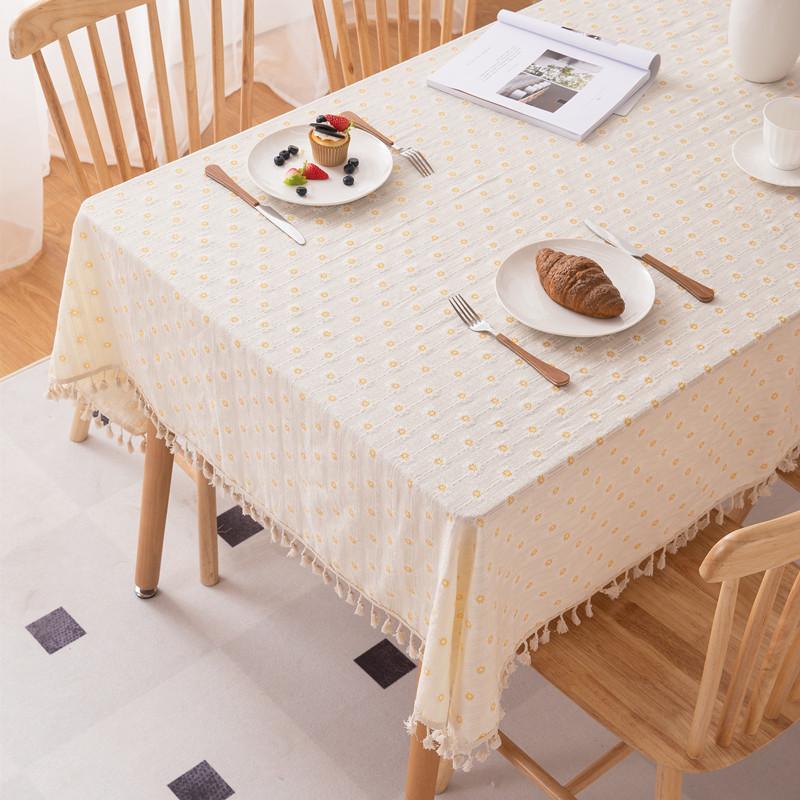 Pastoral Small Fresh Cotton Jacquard Print Cream Flower Rectangular Tablecloth Coffee Table Dining Table Cloth Cover Towel