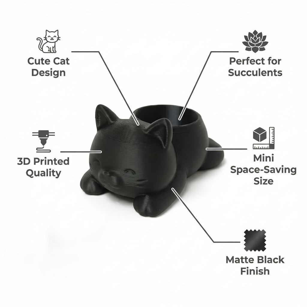 Cute Cat-Shaped Small Plant Pot, Lightweight Plastic Planter for Cacti & Succulents, Home Decor & Lovely Cat-Themed Gift Choice