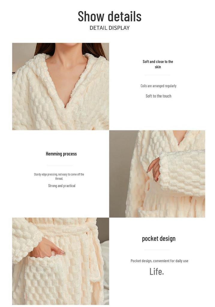 Coral Fleece Plaid Bathrobe - Soft, Thick, Long Sleeve, Unisex Pajamas