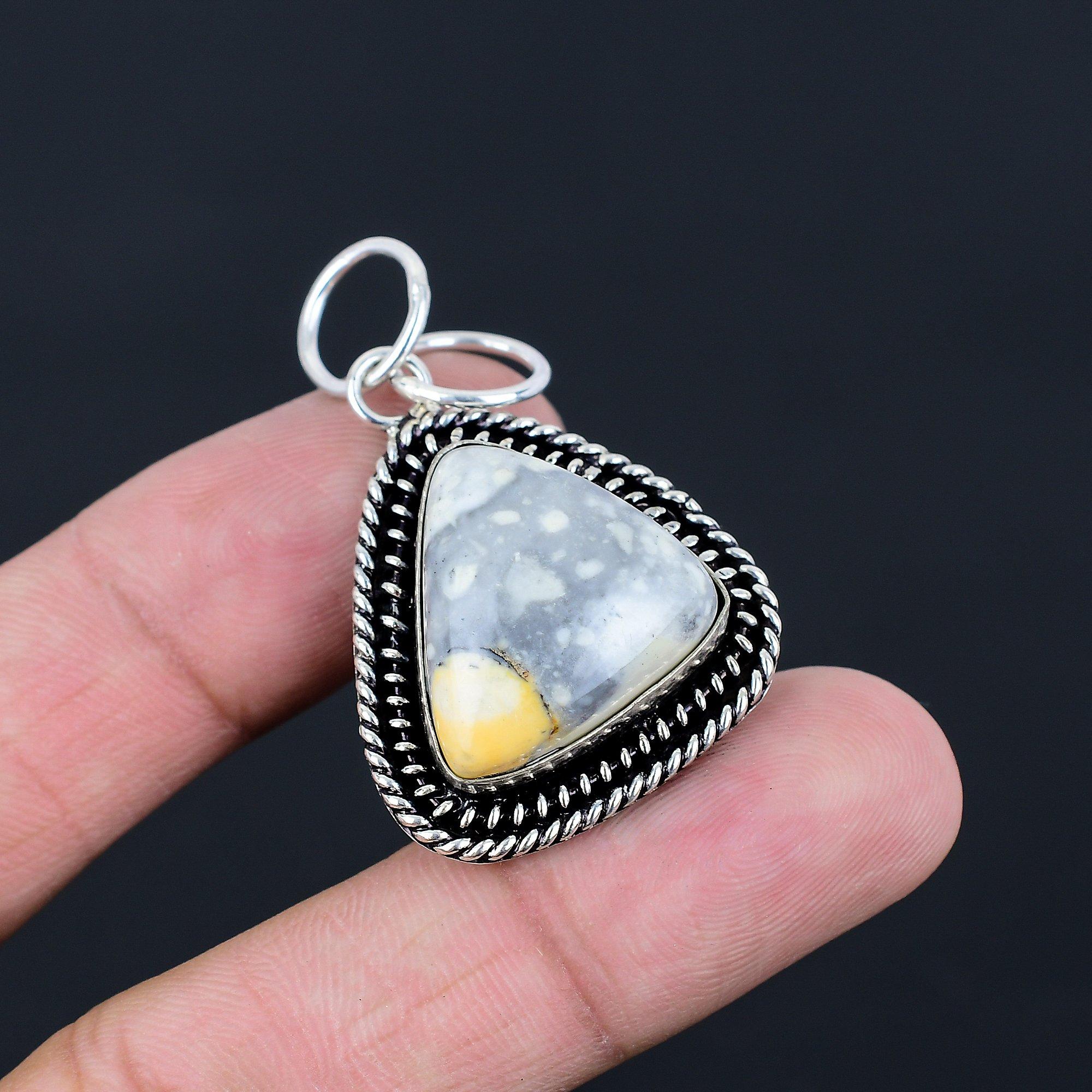 Daughters Day Sale Sterling Silver Trillion Maligano Jasper Stone Unique Pendant