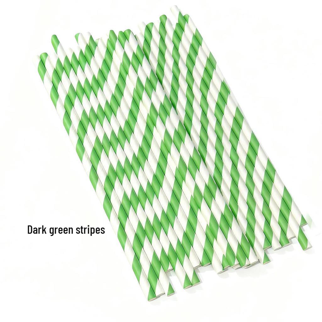 25-Pack Striped Biodegradable Paper Straws for Milk Tea and Beverages