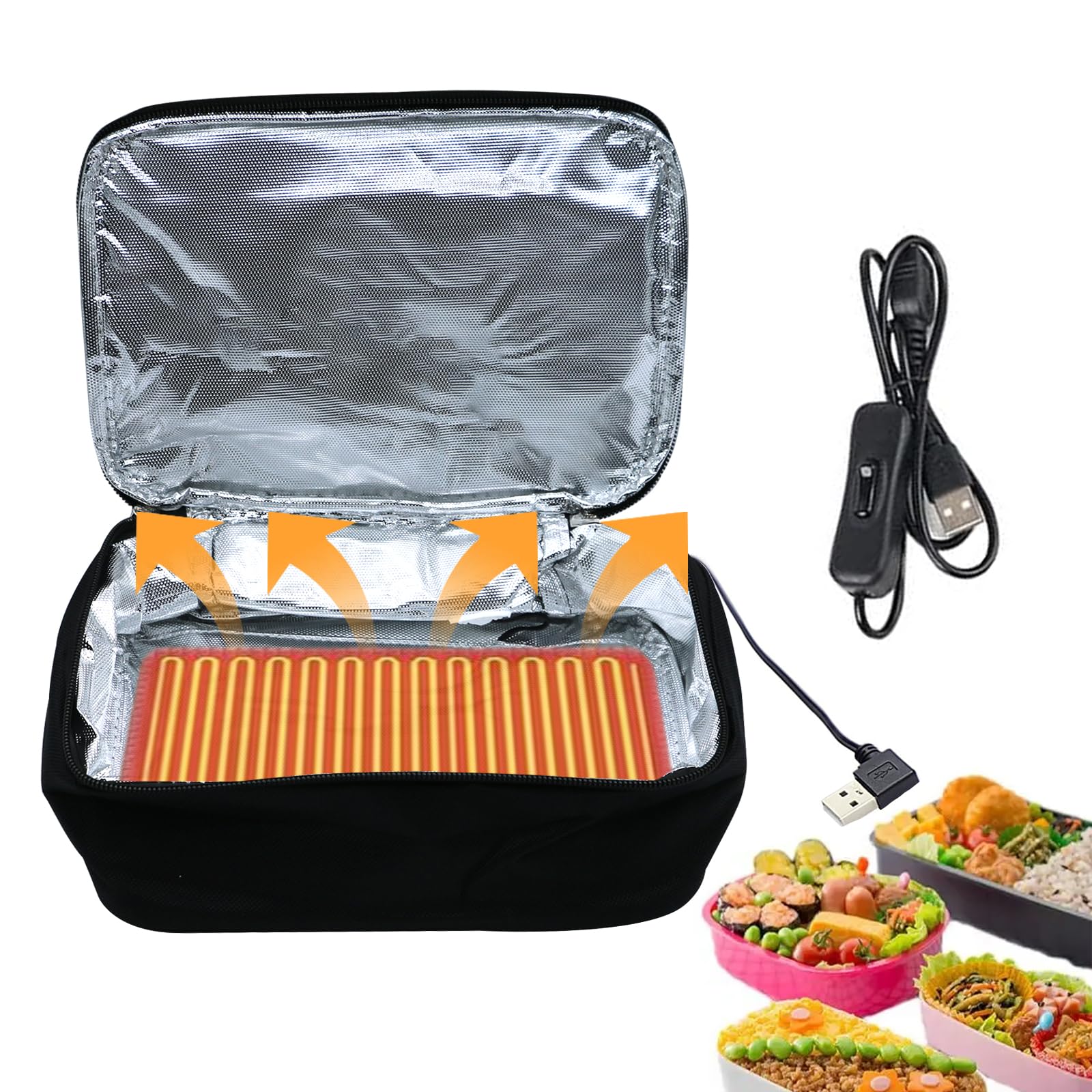 

USB-Powered Insulated Lunch Bag with Heating Function, Large Capacity, Waterproof, Washable, Portable, Perfect for Commuting, School, Picnics, and