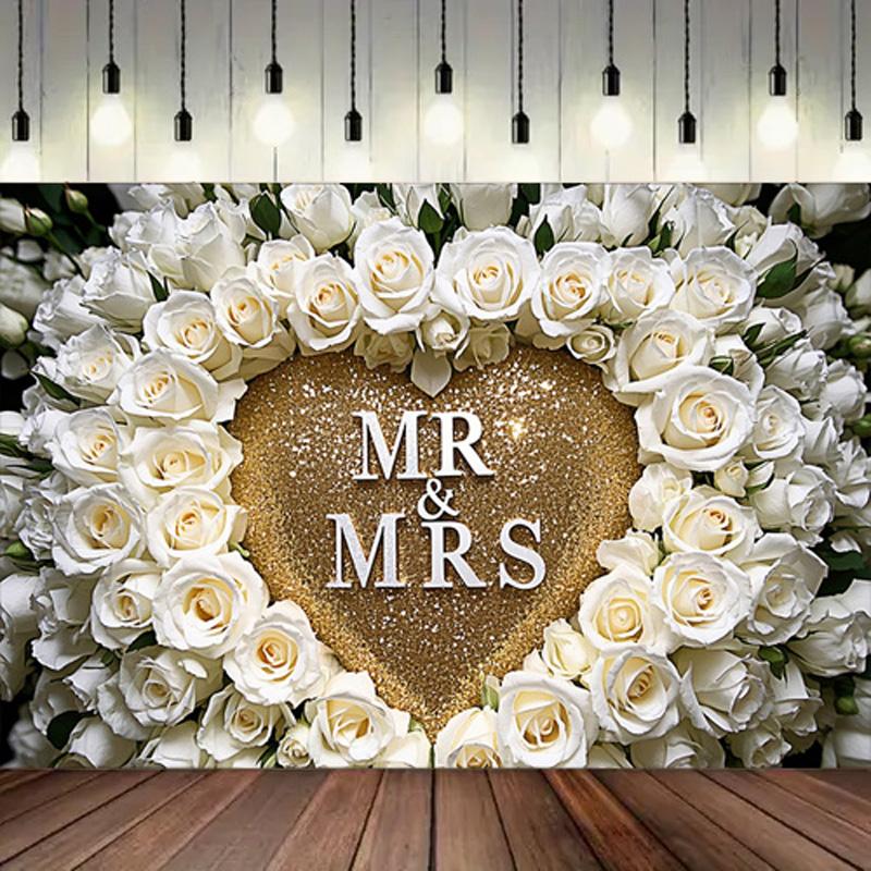 Domnul și Doamna Rose Fundal Inimă Iubire, Fundal pentru Fotografie, Decor de Perete sau Consumabile pentru Petrecere Foto, Poster Cabina Foto Petrecere Aniversară Zi de Naștere