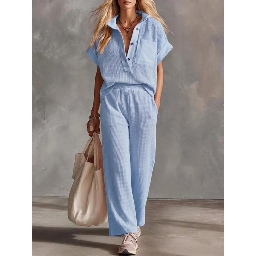 Spring Summer New Women's 2-piece Outfit, Short Sleeve Top + Casual Pants Matching Set, Fashion Casual Two Piece Suit