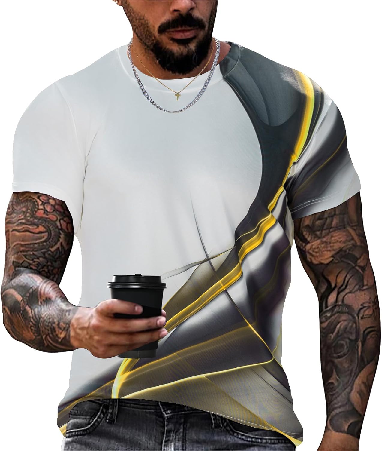 

Женская футболка из 3D ткани, летняя, повседневная, быстросохнущая, отводящая влагу, летний топ с геометрическим принтом, индивидуальный M амарилло