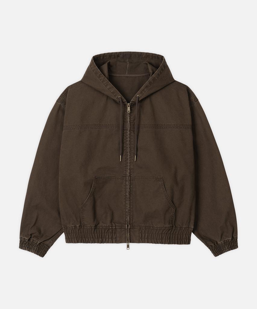 Draw Fit Washed Over Denim Hooded Zip-Up Jacket [Vintage Brown]