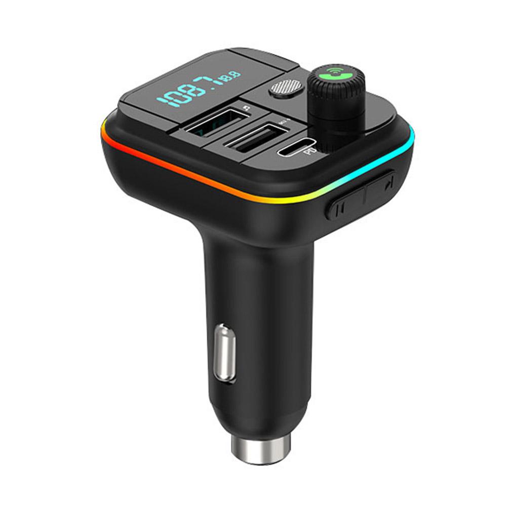 Car Fast Charge Bluetooth 5.0 FM Transmitter PD Dual Player Music Type-C Colorful Ambient MP3 Light Cigarette Lighter USB