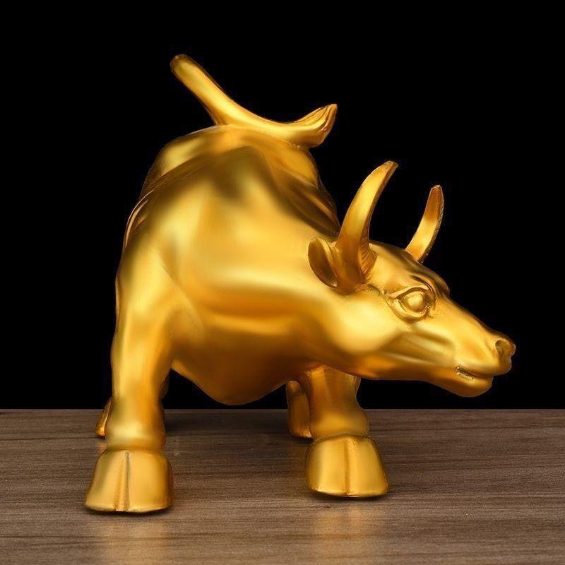 Wall Street Copper Bull Statue – Golden Charging Bull Figurine for Home & Office Decor, Luck and Success Gift