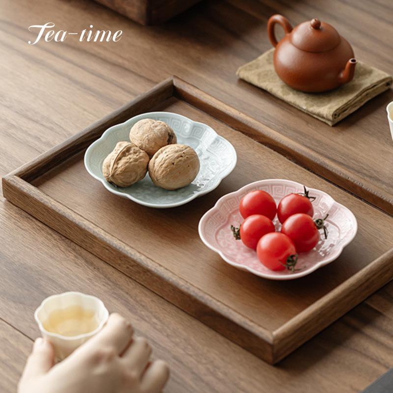 Ceramic Small Fruit Dish Plate Ceramic Home Chinese Zen Cute Snack Trinket Dish Tea Tray Fruit Table Porcelain Plate Kitchen