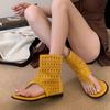 New niche hollow toe short tube Roman women's cool boots pinch sandals women's summer flat
