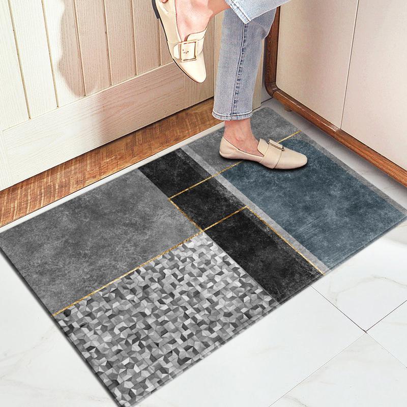 Šedá geometrická abstraktní houbová rohožka Protiskluzová latexová podložka Super absorpční pro vnitřní toaletu Koberček k posteli Podložka na podlahu