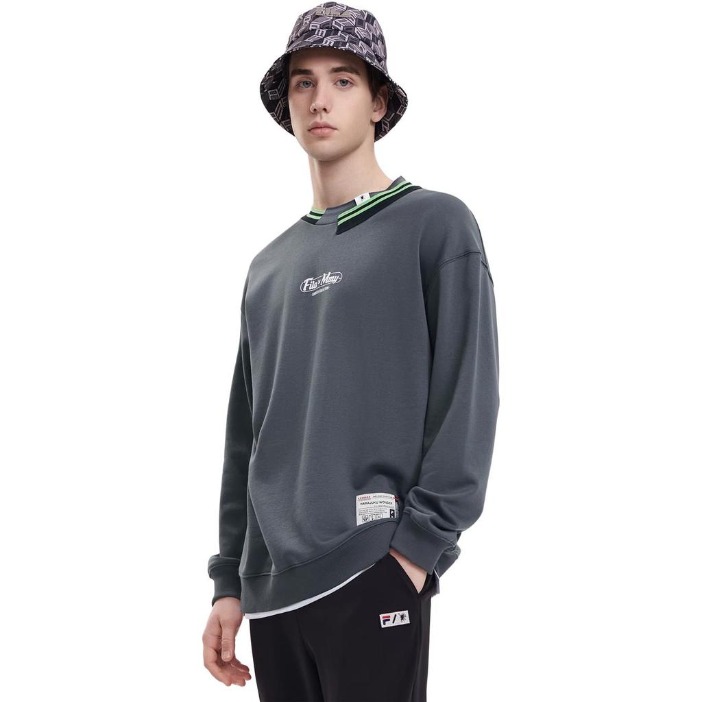 FILA X MIHARA 2023 Autumn New Knit Pullover Sweatshirt Fashion Pure Cotton Loose Top Men tops Volcanic-Gray F11M333201F-GY