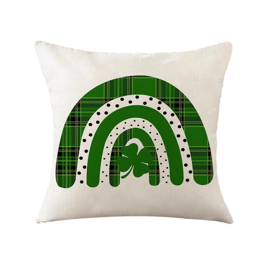 St. Patrick's Day Pillow New Plaid Clover Plant Print Pillow Sofa Cushion Linen Pillow Cover