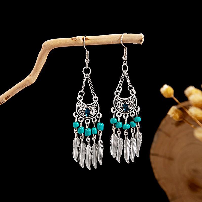 Elegant Bohemian Tassel Stud Earrings - Retro Ethnic Dangle Design