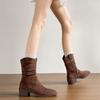 Women's Vintage Western Cowboy Ankle Boots - Ruched, Chunky Heel, Petite Height, Mid-Calf Martin Style
