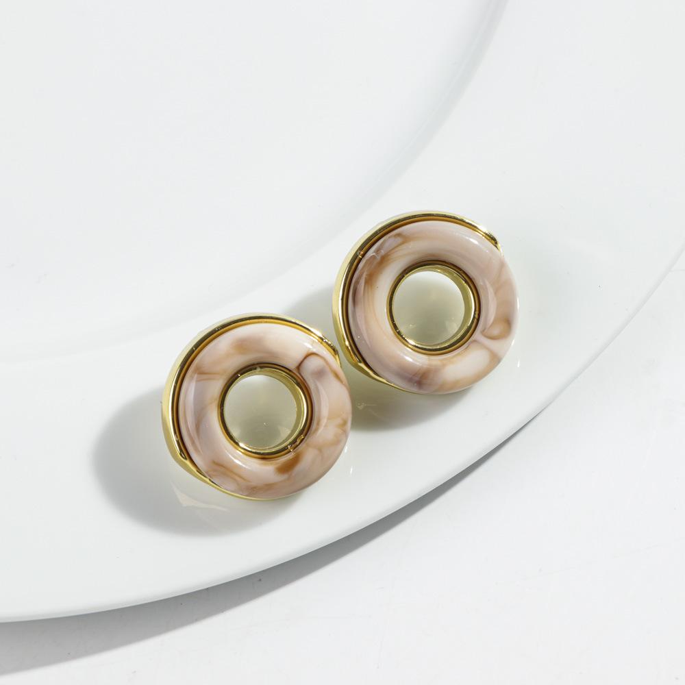 1pair Trendy Resin Inlaid Geometric With Metal Hollow Earring for Women Colorful Donut Shape Earrings Jewelry