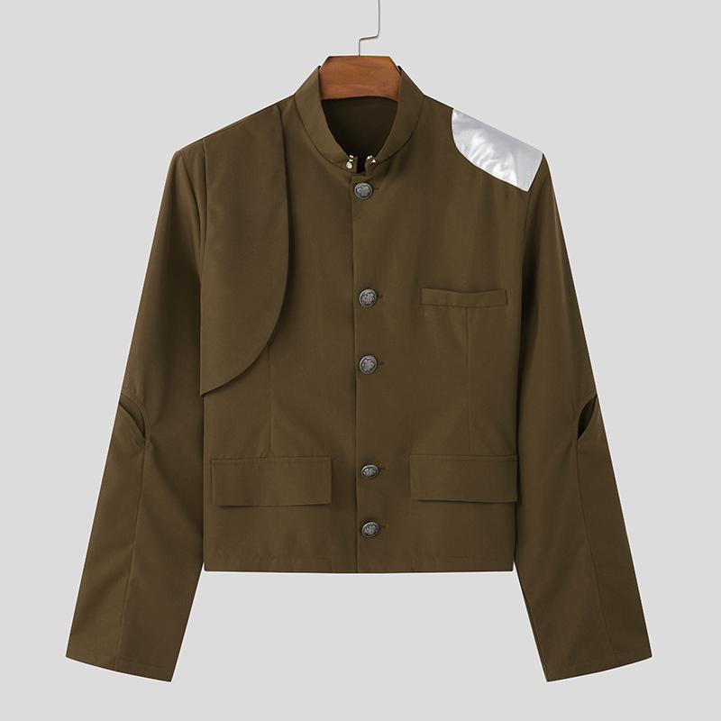 INCERUN Men Mockneck Long Sleeve Stitching Short Thin Blazer Coats