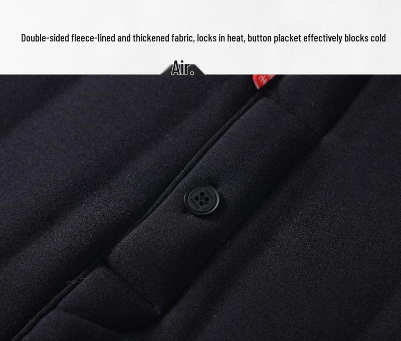 2025 Winter Men's Fleece-Lined High Waist Wool Pants with Seamless Knee and Waist Support