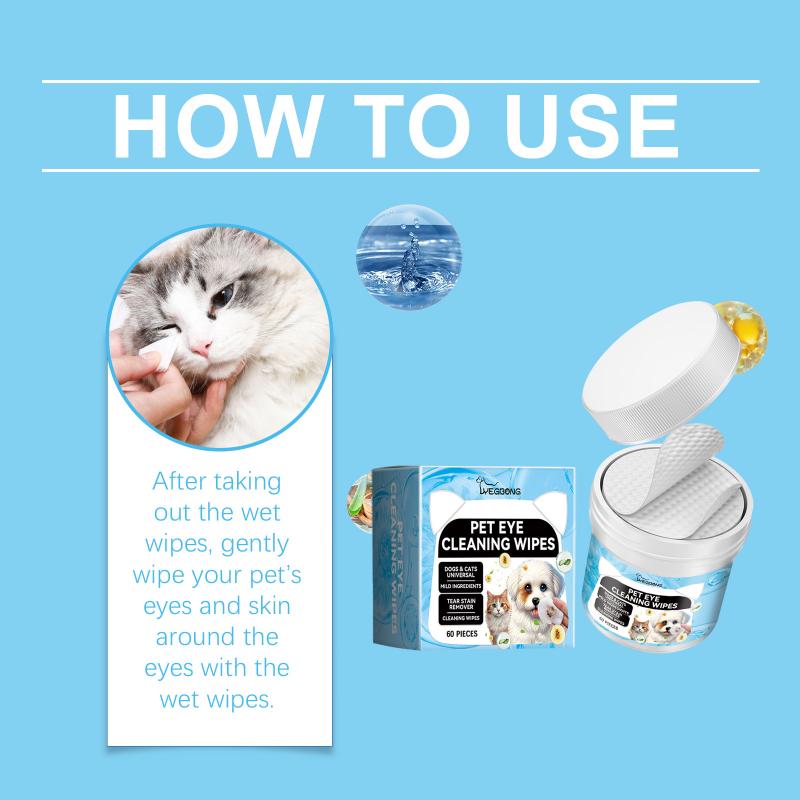 Yegbong Dog Cat Eye Wipes Gentle Cleansing Remove Tear Stains Eye Dirt Disposable Pet Eye Care Wet Wipes
