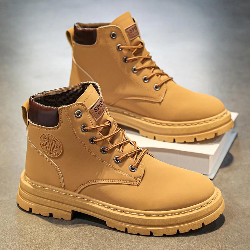 Men's High Top Versatile Casual Shoes Trendy New Outdoor Black Thick Soled Casual Motorcycle Boots New  Chelsea Boots Men