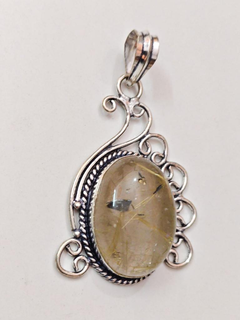Natural Rutilated Quartz Pendant – 925 Sterling Silver Handmade Pendant, Gift For Her.