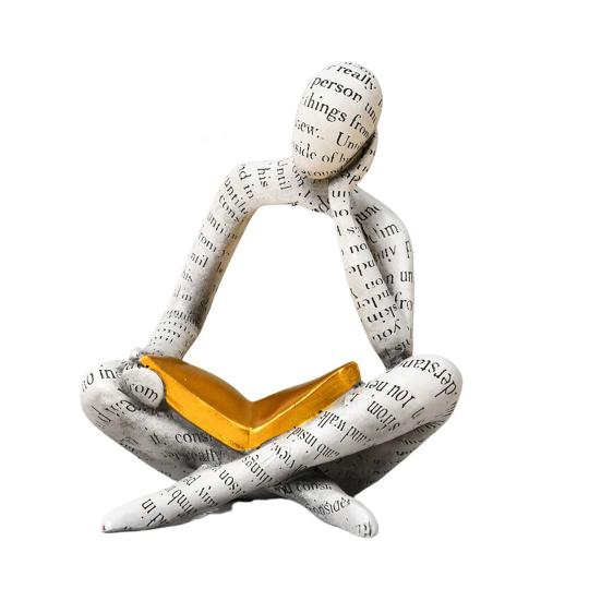 

Абстрактна статуетка читаючої людини, що тримає золоту книгу, Чоловік, статуя зі смоли, Скульптура, Декорація для дому, офісу, на стіл, Подарунок для книголюбів A білий