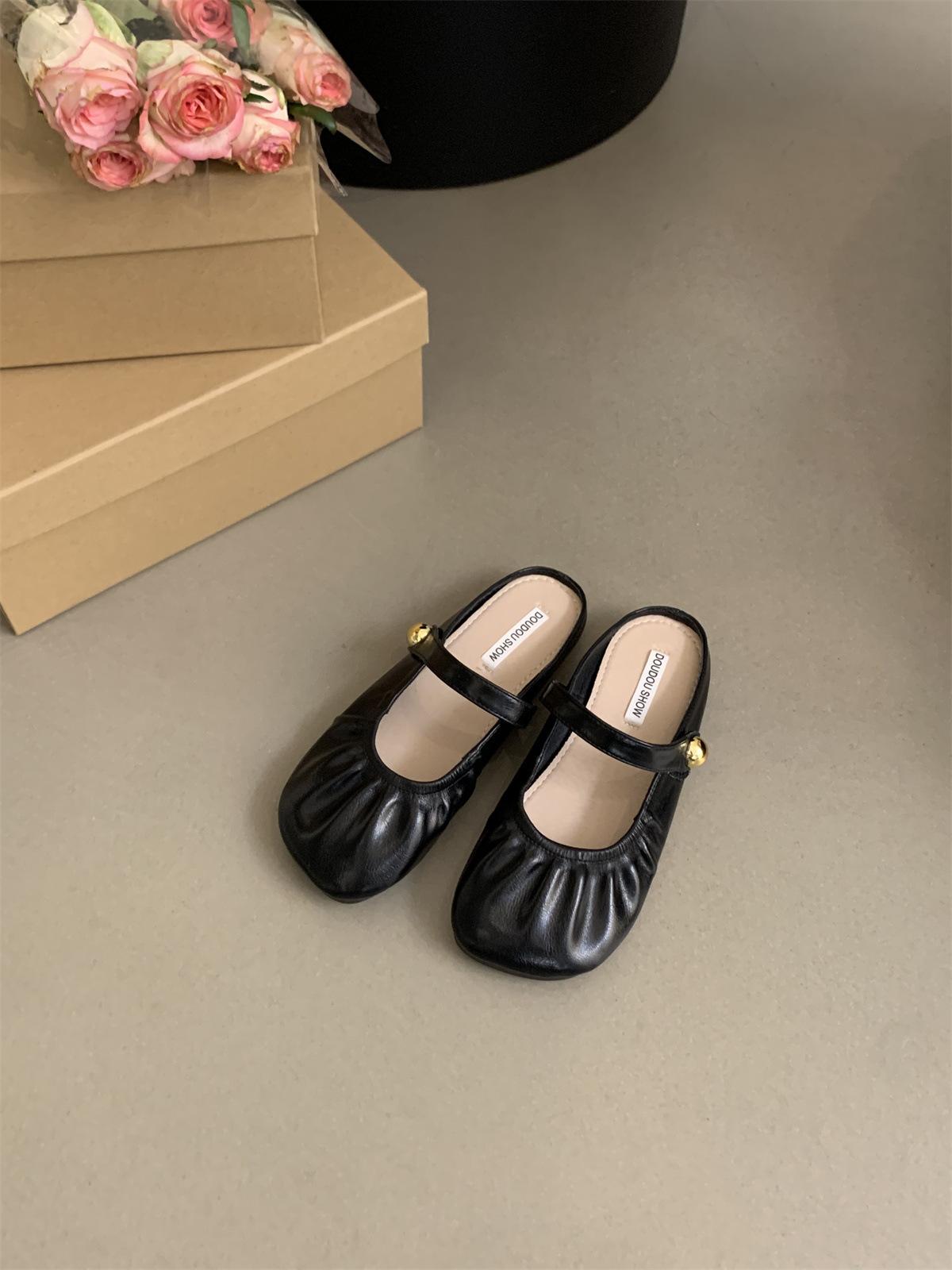 

Женские туфли-мюли с закрытым носком, женская летняя обувь, новый французский сказочный стиль, ретро, из мягкой кожи, на плоской подошве 39