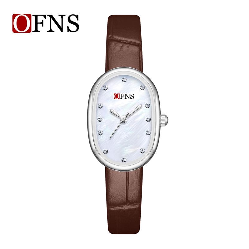 OFNS Luxury Women's Watch: Mother-of-Pearl Dial, Quartz, Diamond Accents, Waterproof, Elegant Office Accessory.