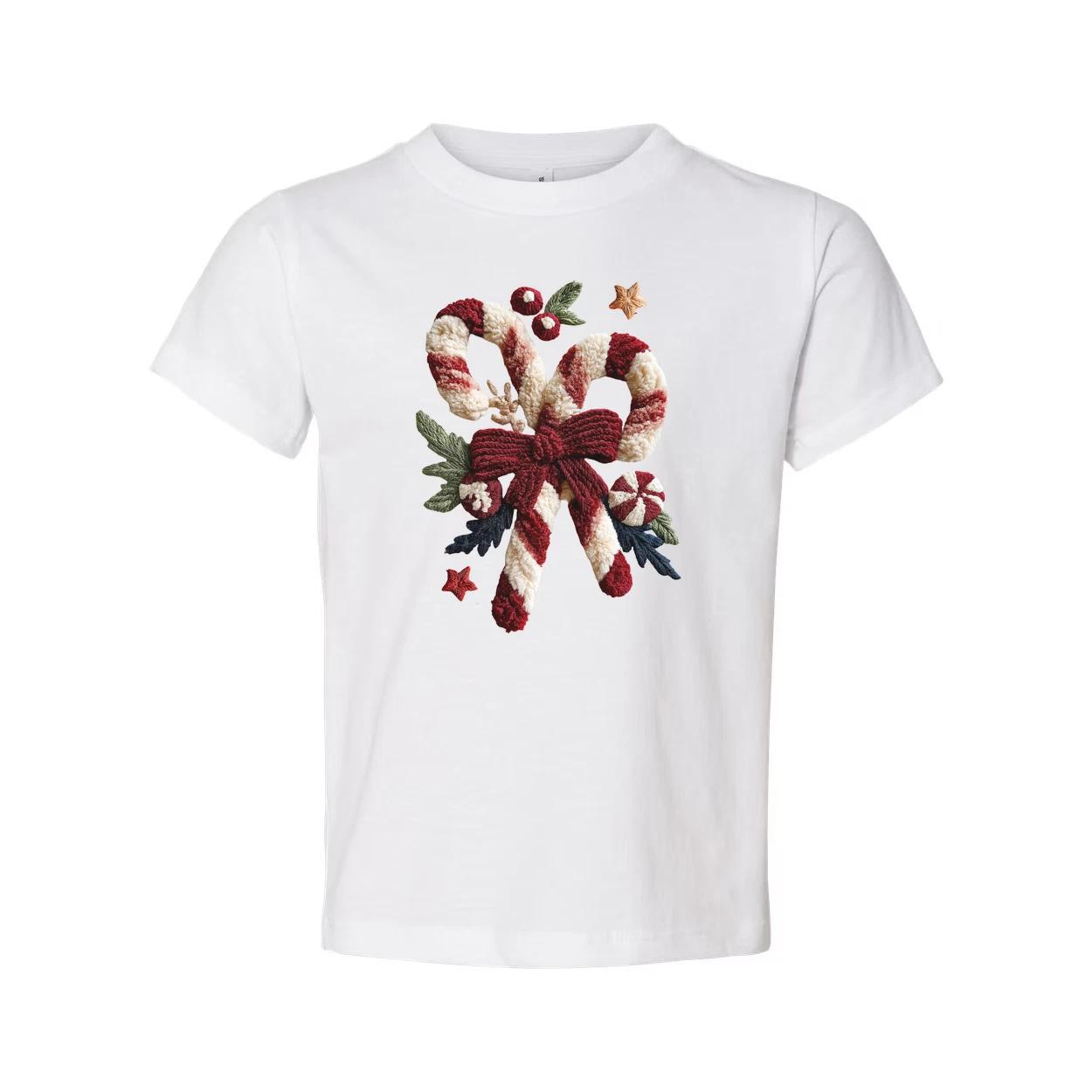 

Unisex Christmas T Shirt With Knitted Candy Cane Bow And Holly Decor Print For W XL