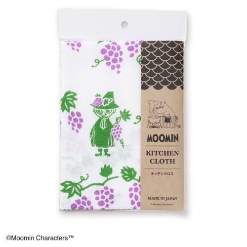 Miyamoto Towel Moomin Kitchen Cloth, Snufkin & Grape Design, Made in Japan, White, Approx. 33 x 70 cm, 06097