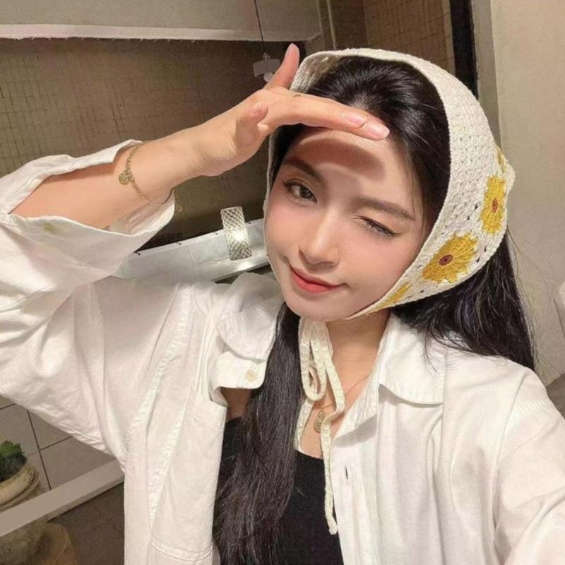 Dreieckiger Schal mit Blumenmuster, hübsches gehäkeltes Haartuch zum Binden, eleganter Turban mit Blumenmuster für Mädchen, Foto-Requisiten