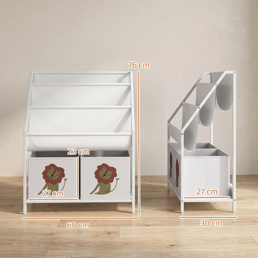Bookshelf For Children Children Shelf With 2 Open Compartments 3 Hanging Shelves 60 X 30 X 76 Cm White