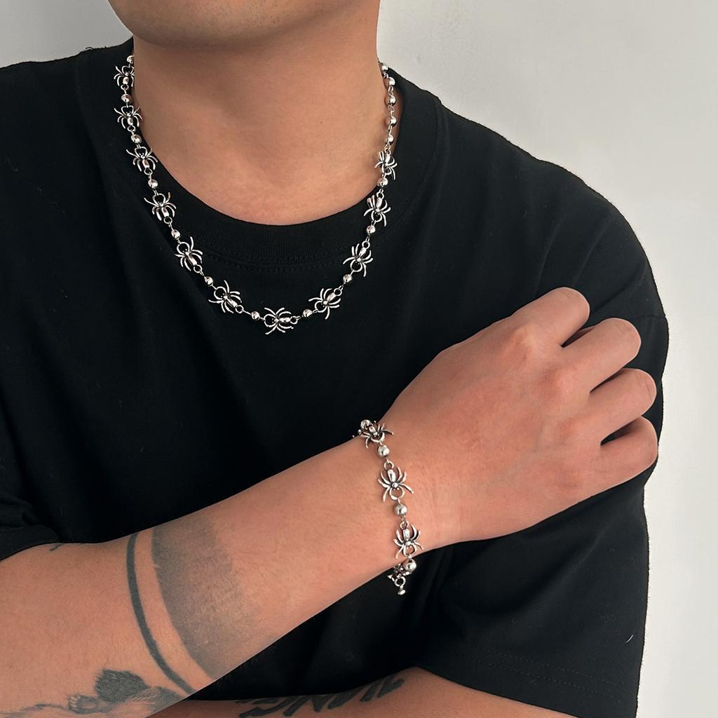 Personalizovaný náhrdelník s korálky pavouků pro muže, Trendy prémiový hip-hop niche řetízek hadí kosti pánské šperky
