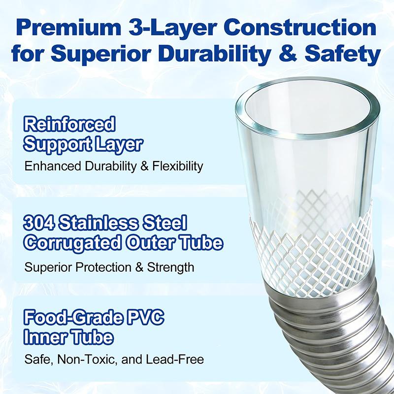 Rv Water Hose, Premium Drinking Water Hose - Lead-Free, Anti-Kink, Leak-Proof, 3/8" Inner Diameter Short Connector For Rv