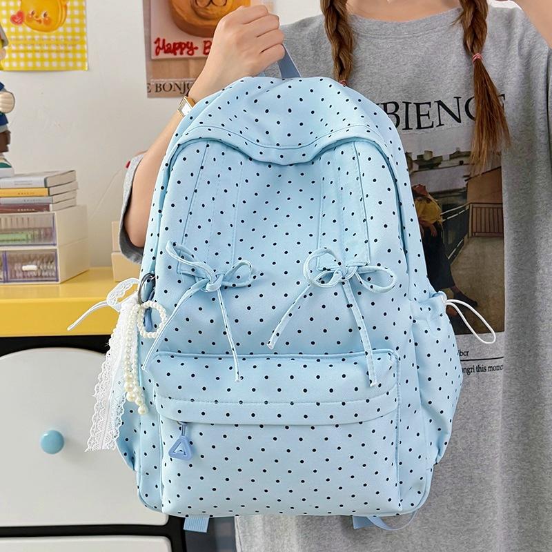Schoolbag Gentle Girl Wind Polka Dot Bow Sweet Girl Backpack Korean Literature and Art Fresh Student Weekend Travel Backpack