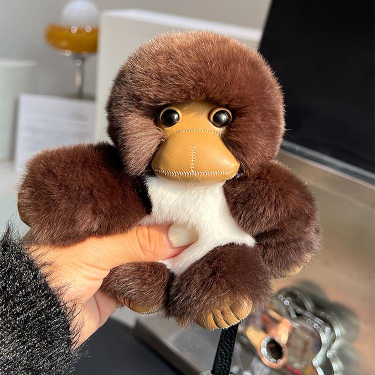 [Cute Little Monkey] Real Rex Rabbit Hair Car Keychain Pendant Ins Internet Celebrity Plush Doll Bag Pendant