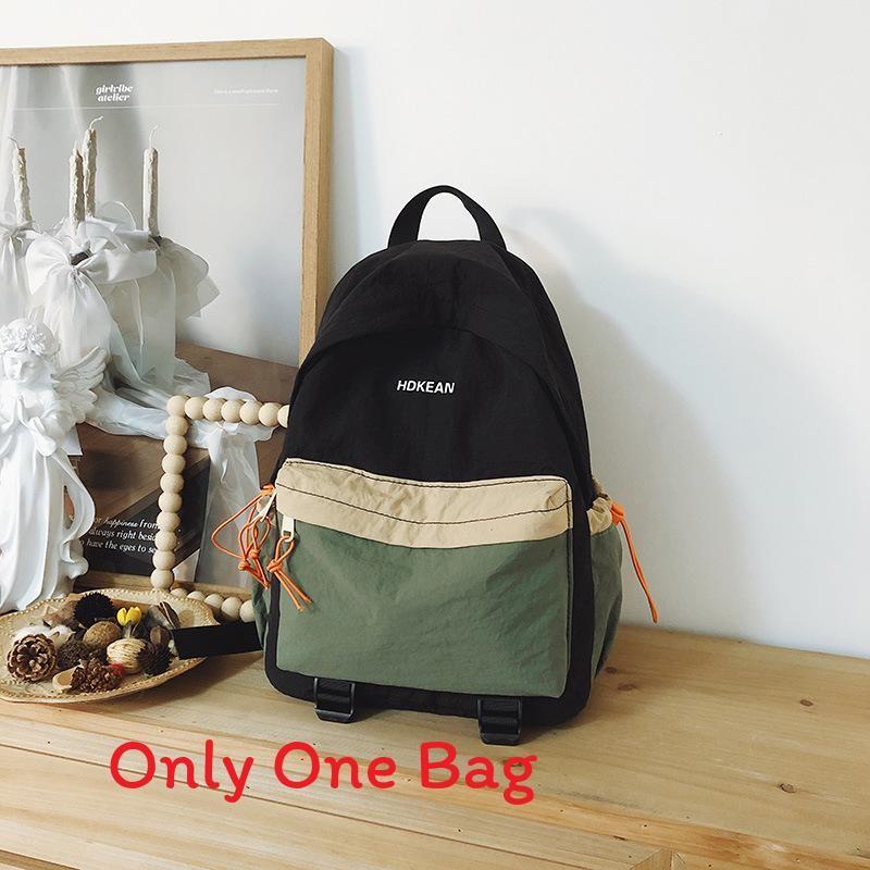 

Nylon Retro Backpack For Women And Men With Geometric Pattern And Splicing Design For Daily Use Black Green,S