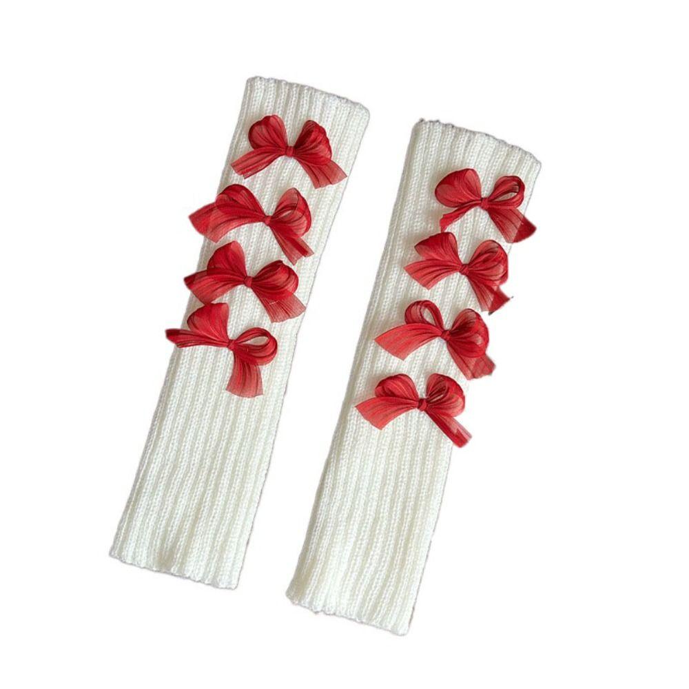 Solid Color Bow Knitted Gloves Y2k Wool Sleeve Cuff Elastic Fingerless Gloves  Ladies