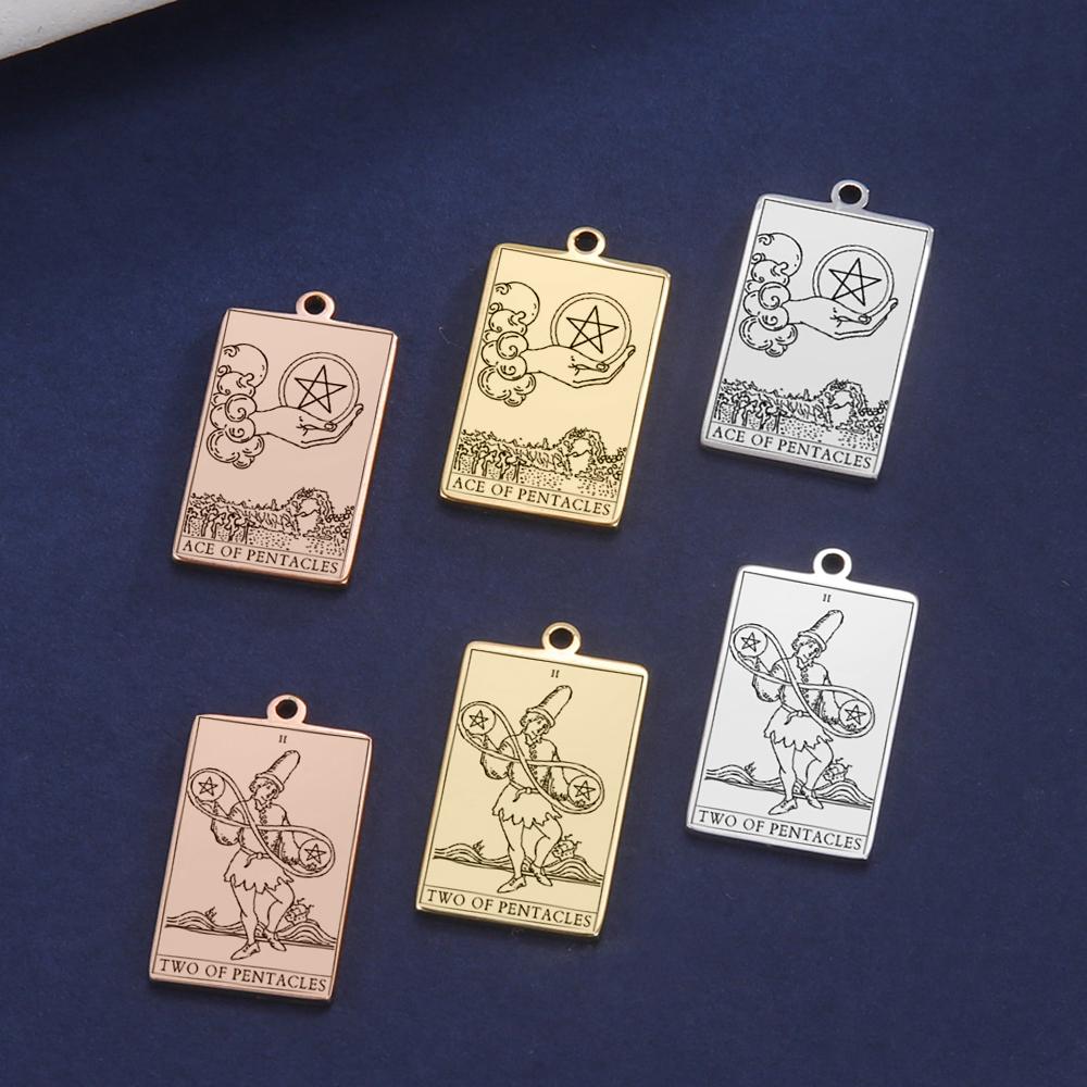 Dawapara Tarot Pendant for Necklaces Earings Suit of Pentacles Spiritual Jewelry Stainless Steel Charms for Jewelry Making