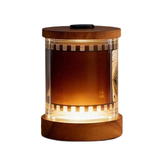 

Personalized Photo Film Night Light Custom Rotating Picture Frame with Warm Light Wooden Film Roll Memory Box Gift for Anniversary Valentine s Day коричневий