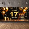 17. Geburtstag Party Hintergrund Banner Rot und Schwarz Ballon Alles Gute zum Geburtstag Fotografie Hintergrund Requisiten Dekorationen Zubehör