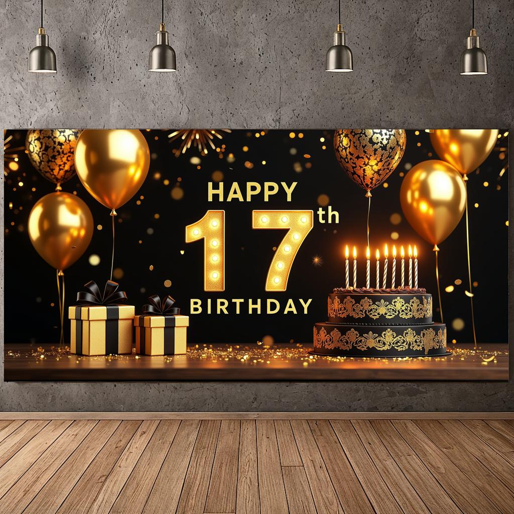 17. Geburtstag Party Hintergrund Banner Rot und Schwarz Ballon Alles Gute zum Geburtstag Fotografie Hintergrund Requisiten Dekorationen Zubehör