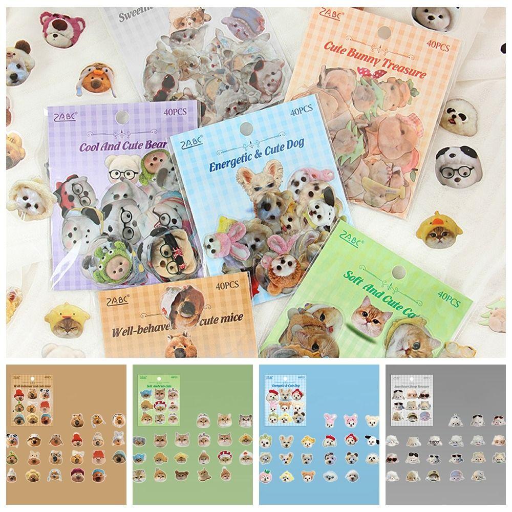 40 Sheets/Bag Kitty Cartoon Animals Stickers Playful Ledger Material Creative Stickers Scrapbooking