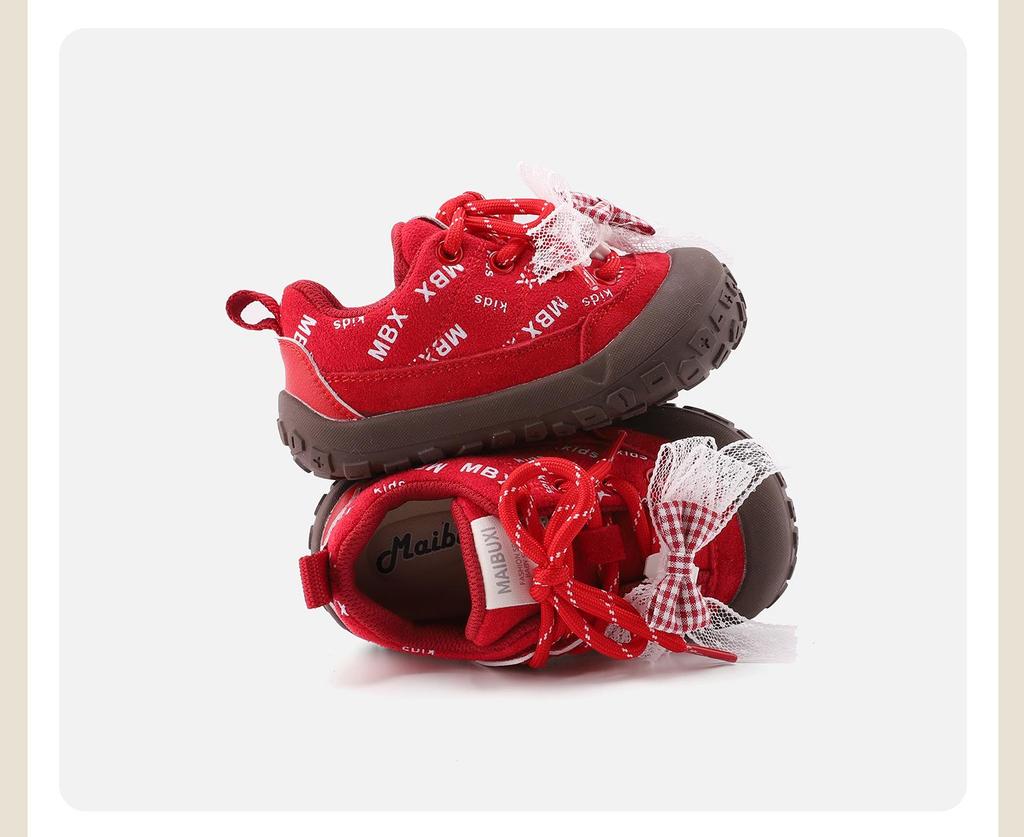 Spring 2026 Girls’ Soft Sole Walker Shoes - Non-Slip, Closed-Toe with Bow Detail