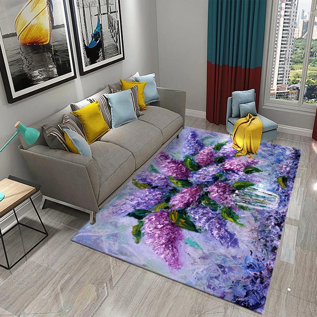 Colorful Oil Painting Flower Carpet Bathroom Kitchen Anti-Slip Carpet Door Mat Doormat Outdoor Living Room Bedroom Floor Mat Rug