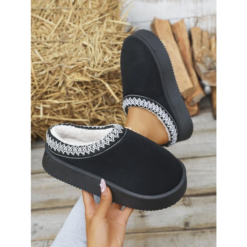 Neue Schnür-Ethno-Style-Mode-Schneestiefel für Damen Halbschlupf-Baumwollstiefel Warme Winterstiefel für Herbst und Winter