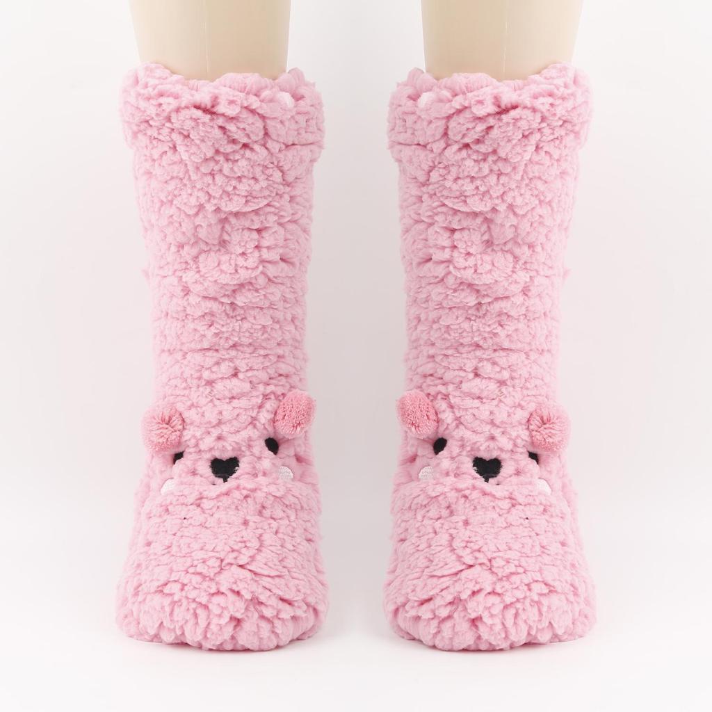 3D Froté podkolenky s malým medvídkem s protiskluzovou podrážkou - Plyšové, hřejivé ponožky na spaní