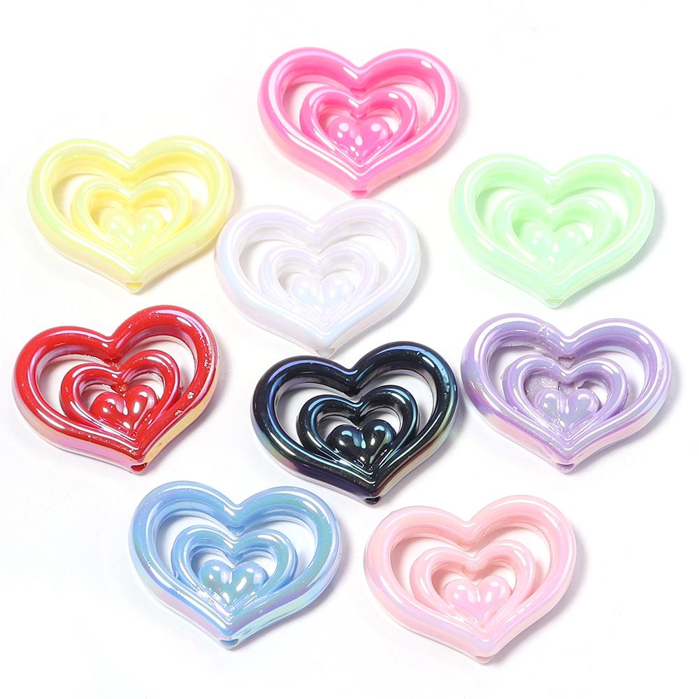 5pcs/lot Three Layer Hollow Heart-shaped Beads Acrylic Beads For Jewelry Making DIY Crafts Pen Mobile Phone Chain Accessories